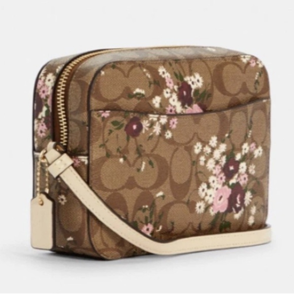 Coach Signature Evergreen Khaki Multi‎ Floral Camera/Crossbody Bag - Picture 2 of 16